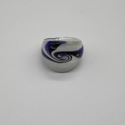 Black, White And Blue Swirl Glass Ring
