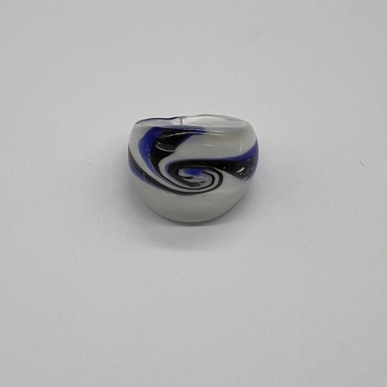 Black, White And Blue Swirl Glass Ring Black, White And Blue Swirl Glass Ring