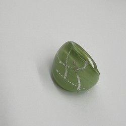 Silver-Green Line Glass Ring