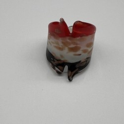 Red, White And Black Spotted Glass Ring