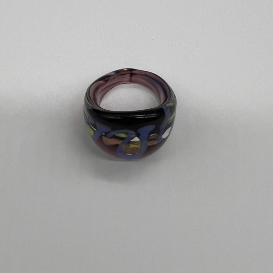 Black Purple And Blue Snake Pattern Glass Ring