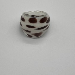 White And Brown Polka Dot Glass Ring
