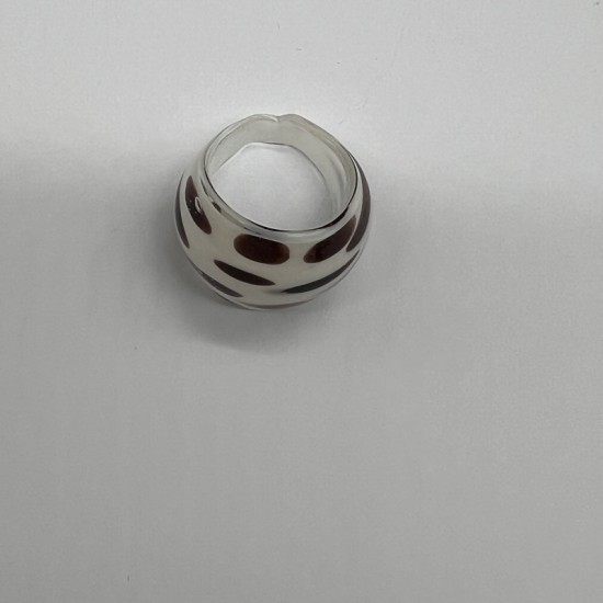 White And Brown Polka Dot Glass Ring White And Brown Polka Dot Glass Ring