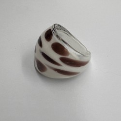 White And Brown Polka Dot Glass Ring