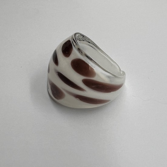 White And Brown Polka Dot Glass Ring White And Brown Polka Dot Glass Ring