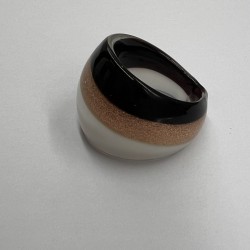 Black, Orange And White Striped Glass Ring