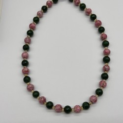 Vintage Green Pink Glass Beaded Necklace