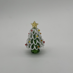 Small White-Edged Cedar Christmas Tree Coloured Glaze Decoration