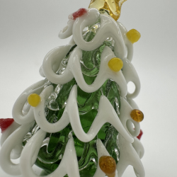 Small White-Edged Cedar Christmas Tree Coloured Glaze Decoration